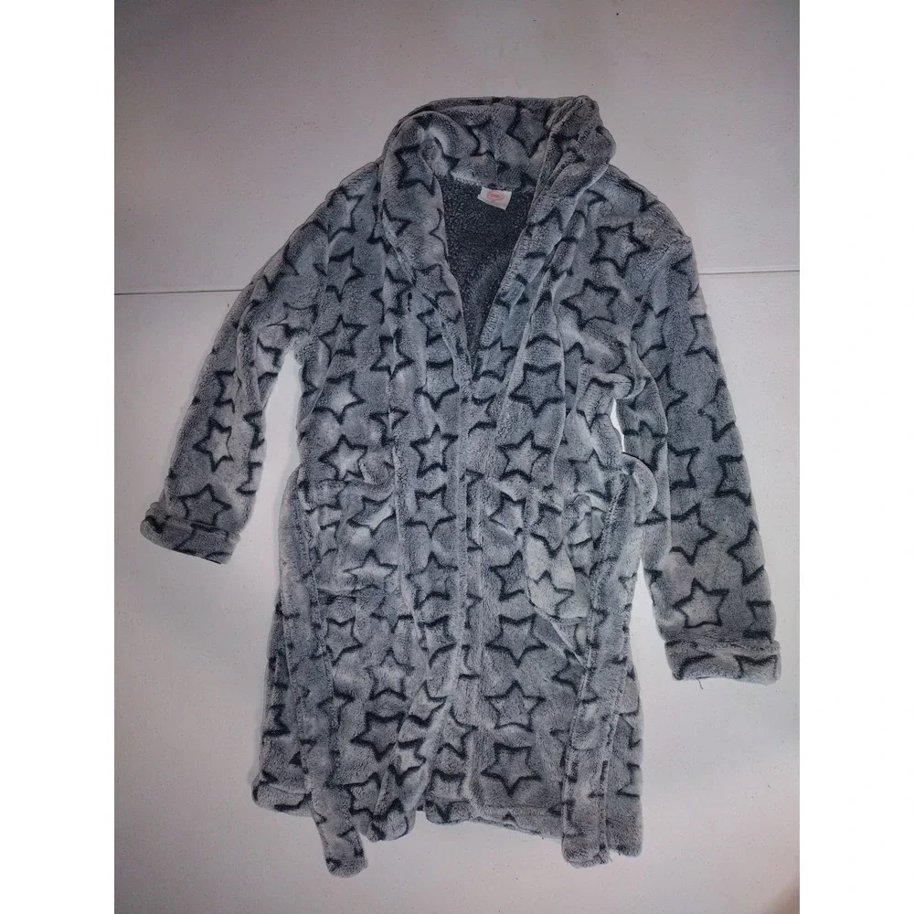 Wonder Nation‎ Kids Grey Blue Star Fleece Bathrobe Hooded Robe 5T